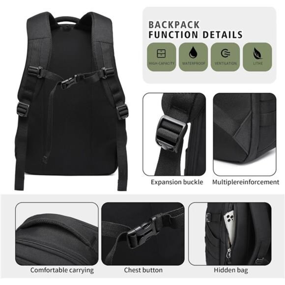 Military tactical backpack, backpack for men black small tactical - Picture 5 of 14